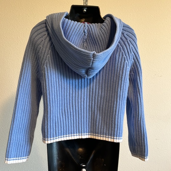 Just Friends 100% Baby Blue Heavy Gauge Cable Hooded Knit Sweater Kids Sz 5 EUC - Picture 3 of 4